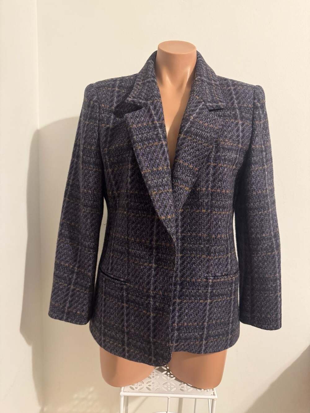Giorgio Sant'Angelo Plaid Tweed Wool Blazer Size 8